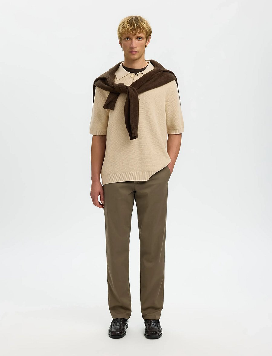 Selected - SLHDANE SS KNIT RELAXED POLO NOOS - kootud polosärgid - oatmeal - 4