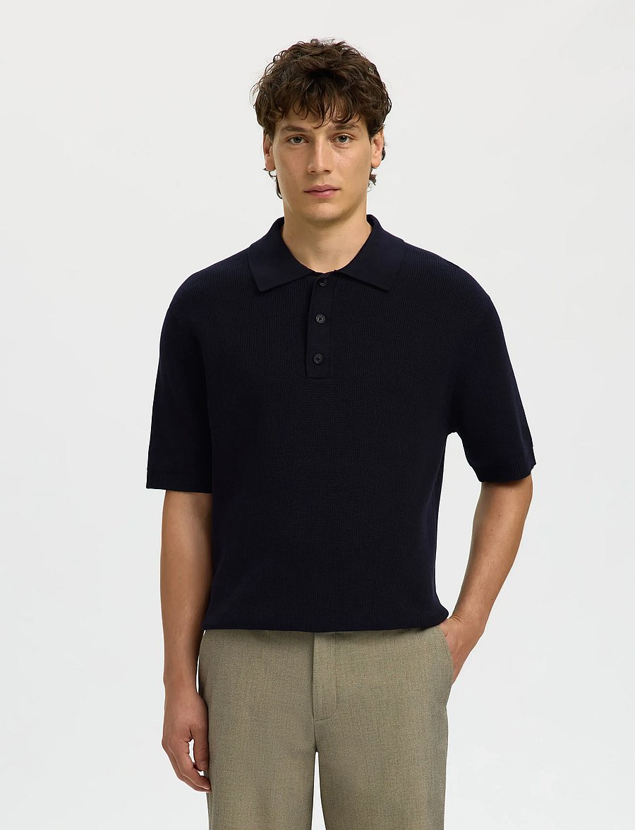 Selected - SLHDANE SS KNIT RELAXED POLO NOOS - langärmlige strick-polohemden - sky captain - 0