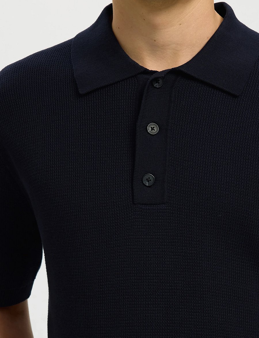 Selected - SLHDANE SS KNIT RELAXED POLO NOOS - langärmlige strick-polohemden - sky captain - 4