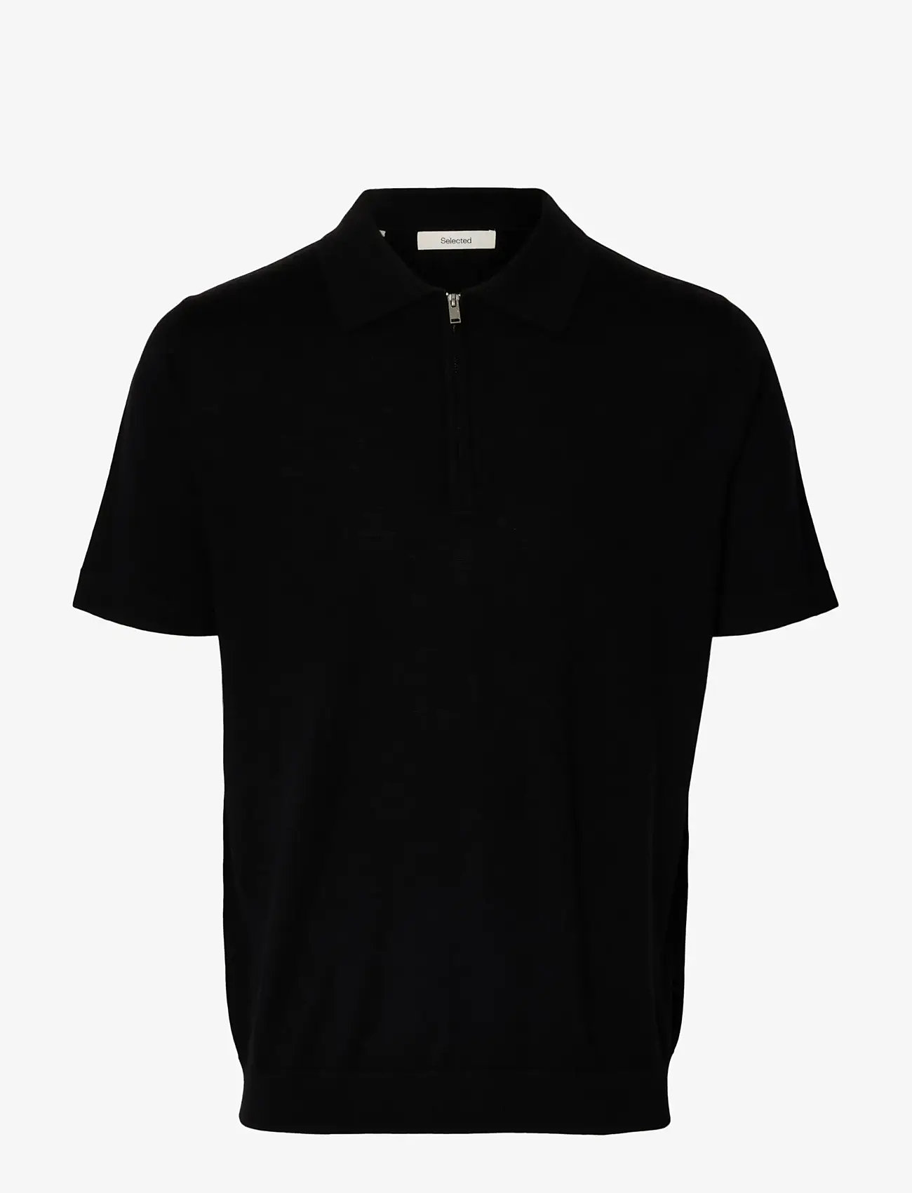 Selected - SLHTRAY SS KNIT HALF ZIP POLO NOOS - stickade pikéer - black - 1