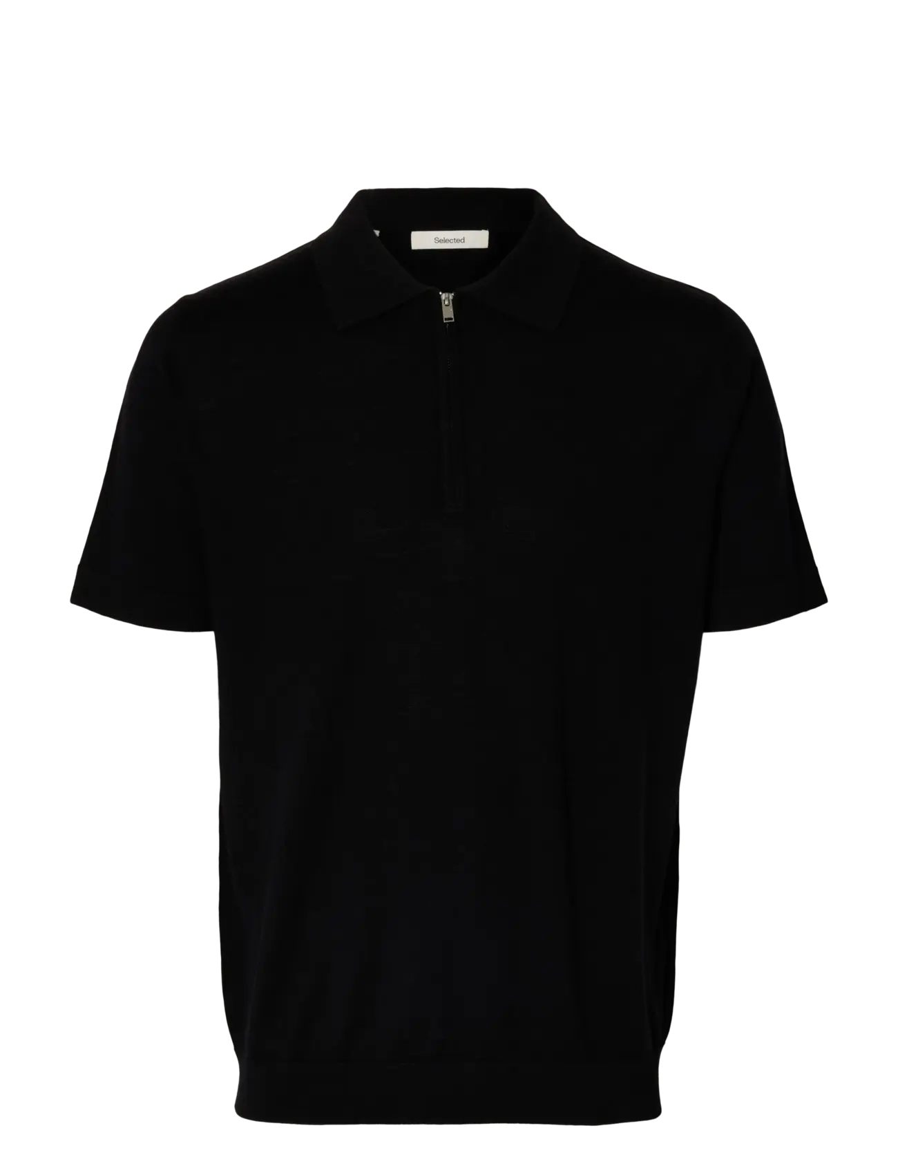 SLHTRAY SS KNIT HALF ZIP POLO NOOS - BLACK
