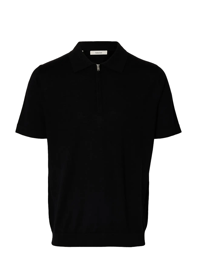 Selected - SLHTRAY SS KNIT HALF ZIP POLO NOOS - stickade pikéer - black - 1