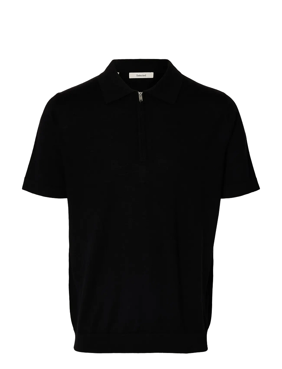 Selected - SLHTRAY SS KNIT HALF ZIP POLO NOOS - langärmlige strick-polohemden - black - 1
