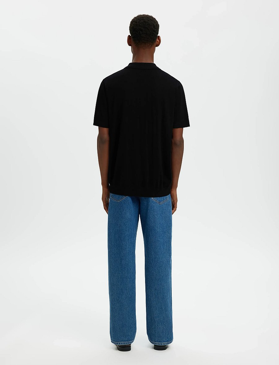 Selected - SLHTRAY SS KNIT HALF ZIP POLO NOOS - langärmlige strick-polohemden - black - 2