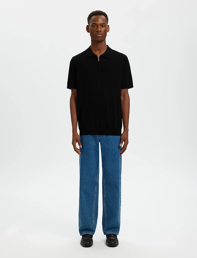 Selected - SLHTRAY SS KNIT HALF ZIP POLO NOOS - stickade pikéer - black - 3