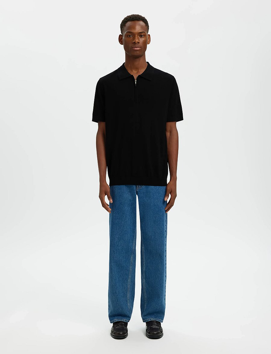 Selected - SLHTRAY SS KNIT HALF ZIP POLO NOOS - langärmlige strick-polohemden - black - 3