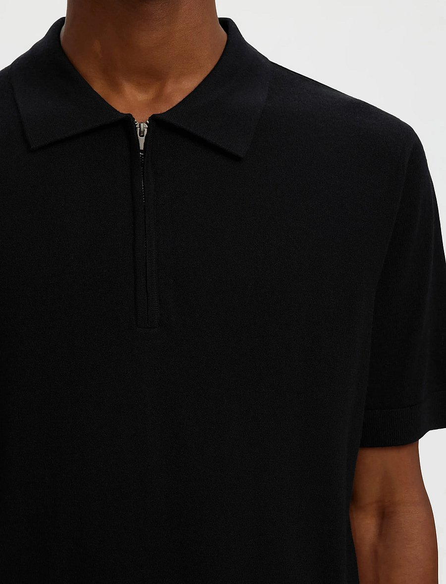 Selected - SLHTRAY SS KNIT HALF ZIP POLO NOOS - langärmlige strick-polohemden - black - 4