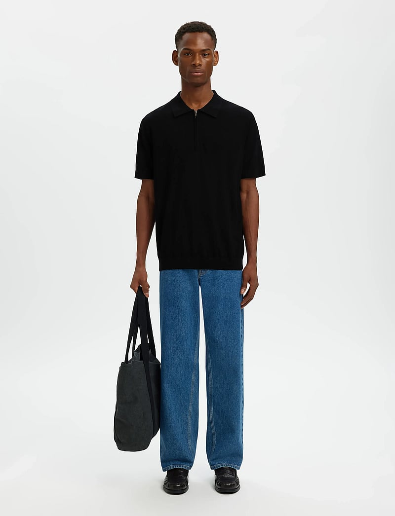 Selected - SLHTRAY SS KNIT HALF ZIP POLO NOOS - stickade pikéer - black - 5