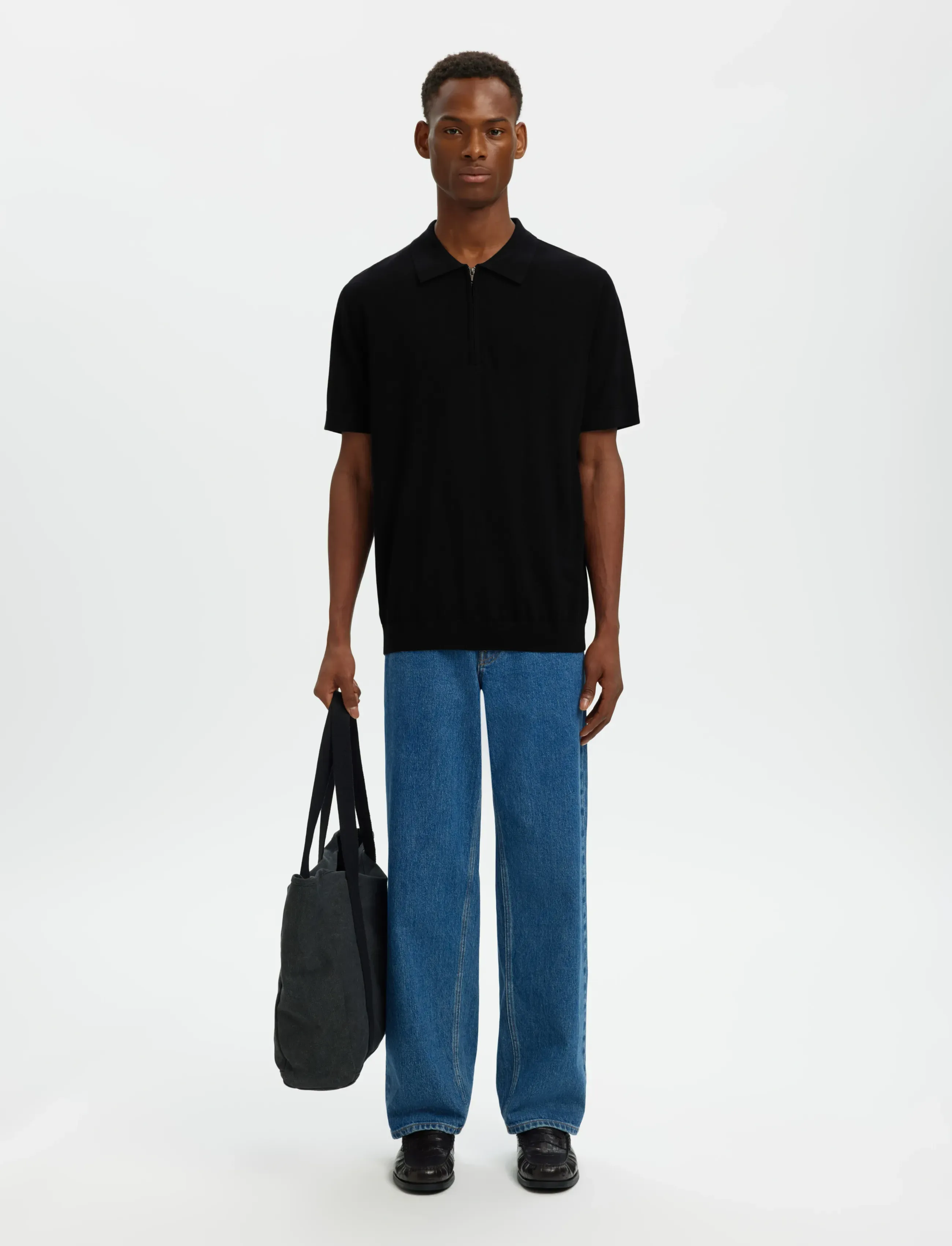 Selected - SLHTRAY SS KNIT HALF ZIP POLO NOOS - polostrik - black - 5