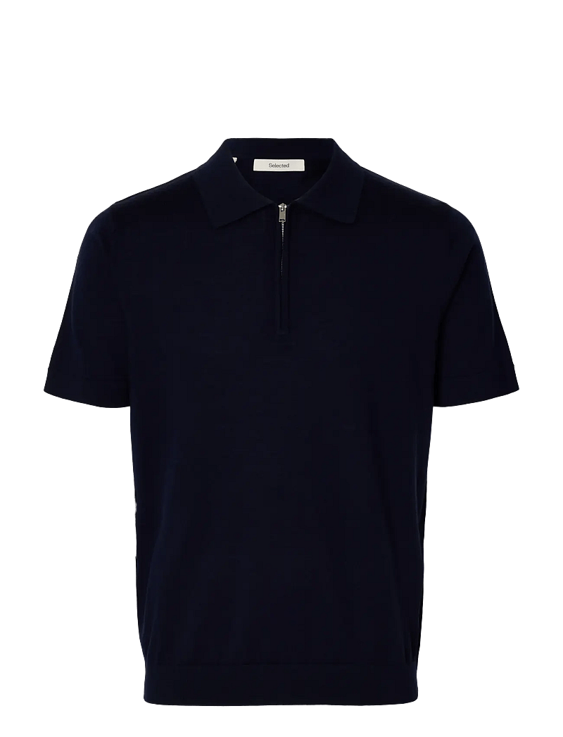 Selected - SLHTRAY SS KNIT HALF ZIP POLO NOOS - kootud polosärgid - navy blazer - 1