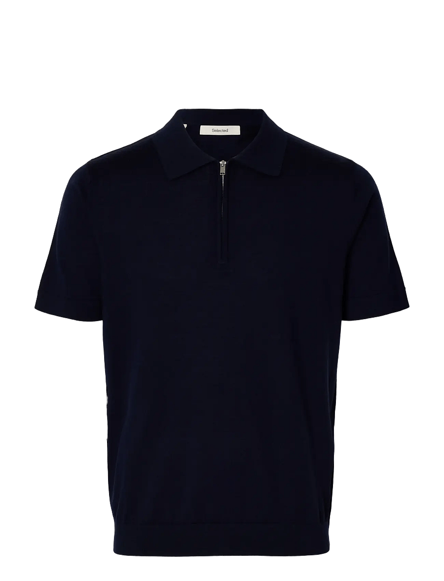 Selected - SLHTRAY SS KNIT HALF ZIP POLO NOOS - knitted polos - navy blazer - 1