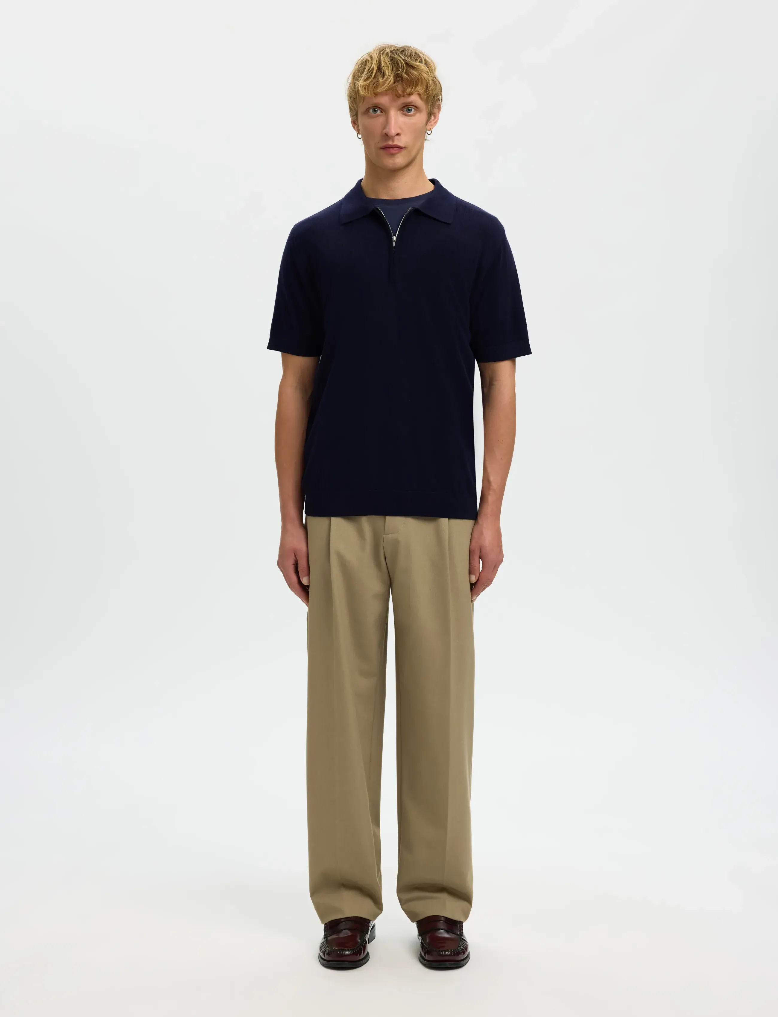 Selected - SLHTRAY SS KNIT HALF ZIP POLO NOOS - knitted polos - navy blazer - 3