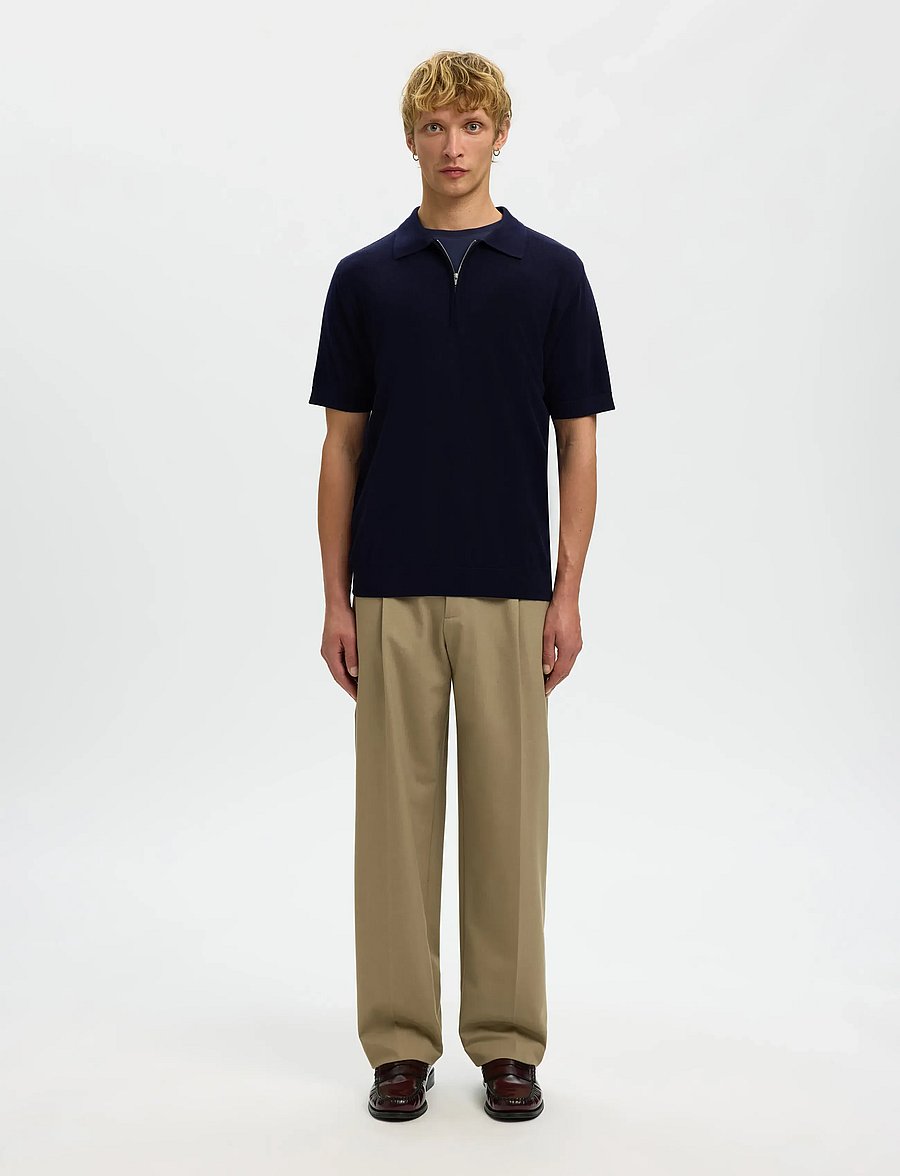 Selected - SLHTRAY SS KNIT HALF ZIP POLO NOOS - knitted polos - navy blazer - 3
