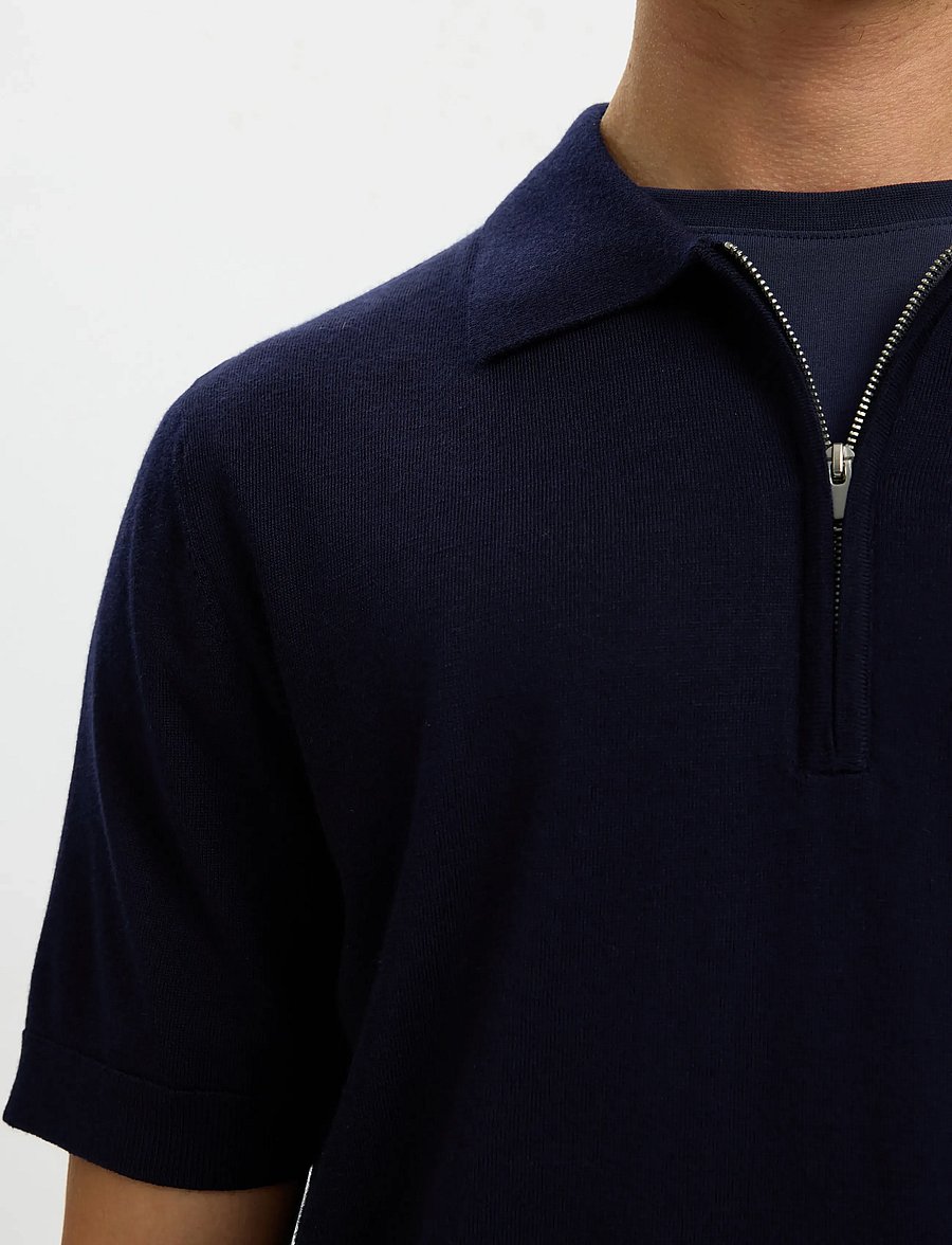 Selected - SLHTRAY SS KNIT HALF ZIP POLO NOOS - knitted polos - navy blazer - 4