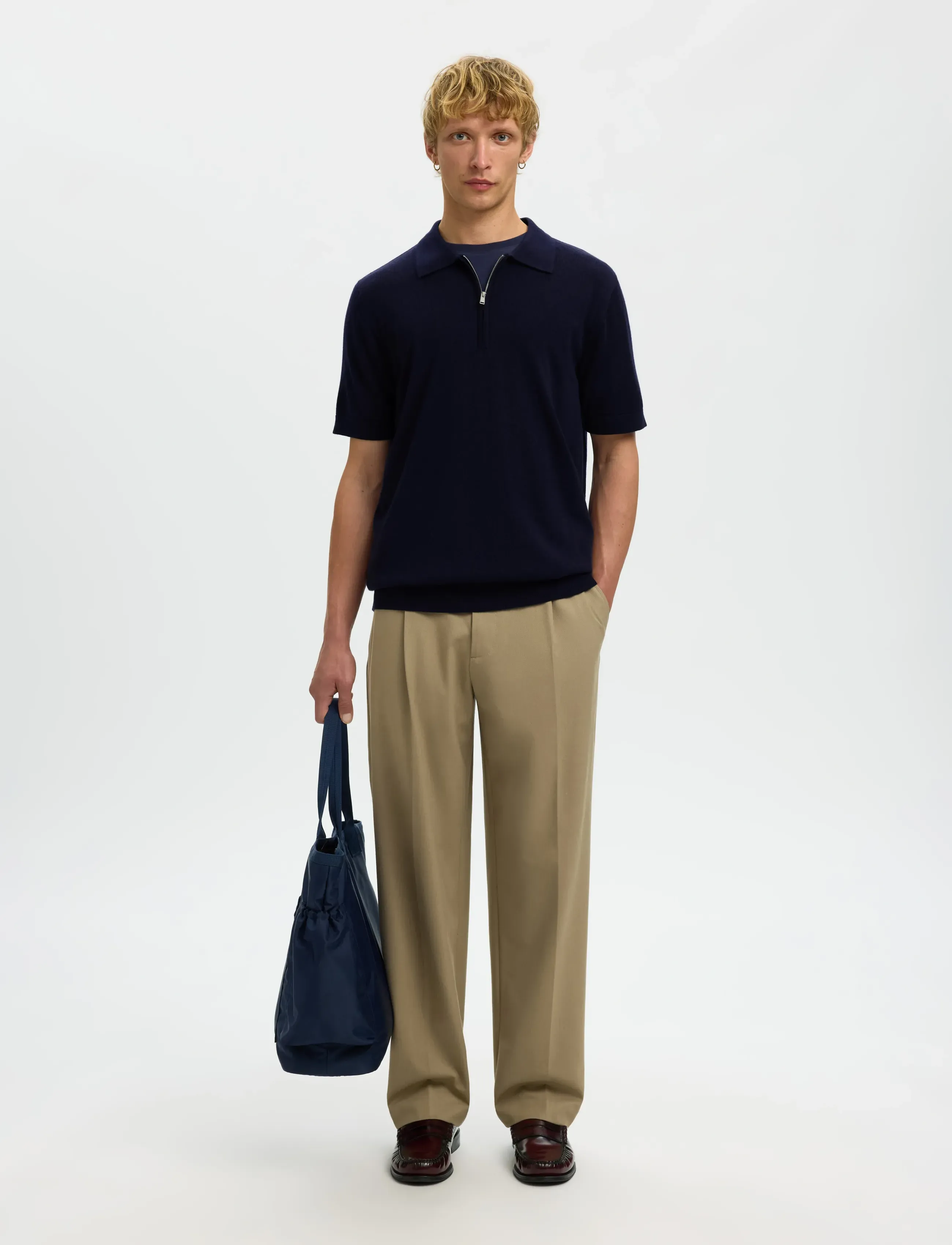 Selected - SLHTRAY SS KNIT HALF ZIP POLO NOOS - knitted polos - navy blazer - 5
