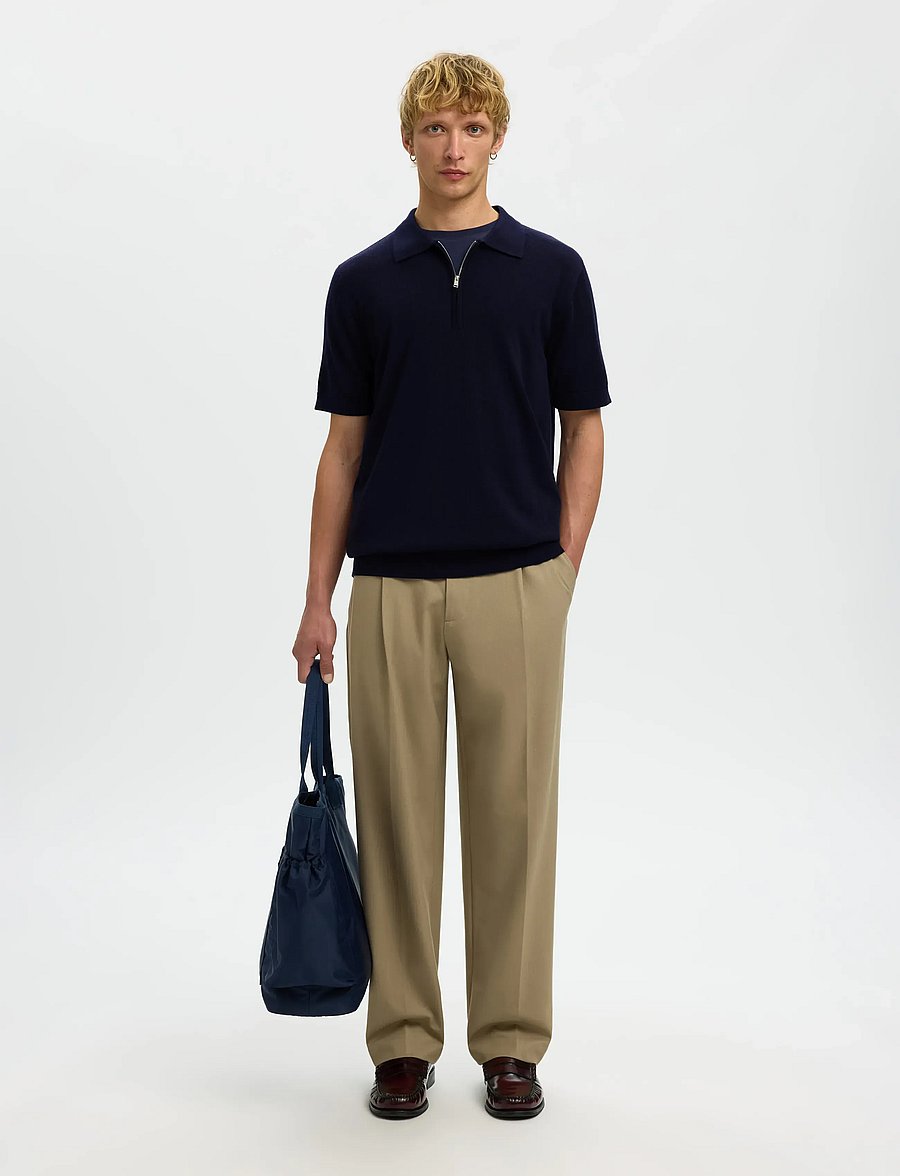 Selected - SLHTRAY SS KNIT HALF ZIP POLO NOOS - knitted polos - navy blazer - 5