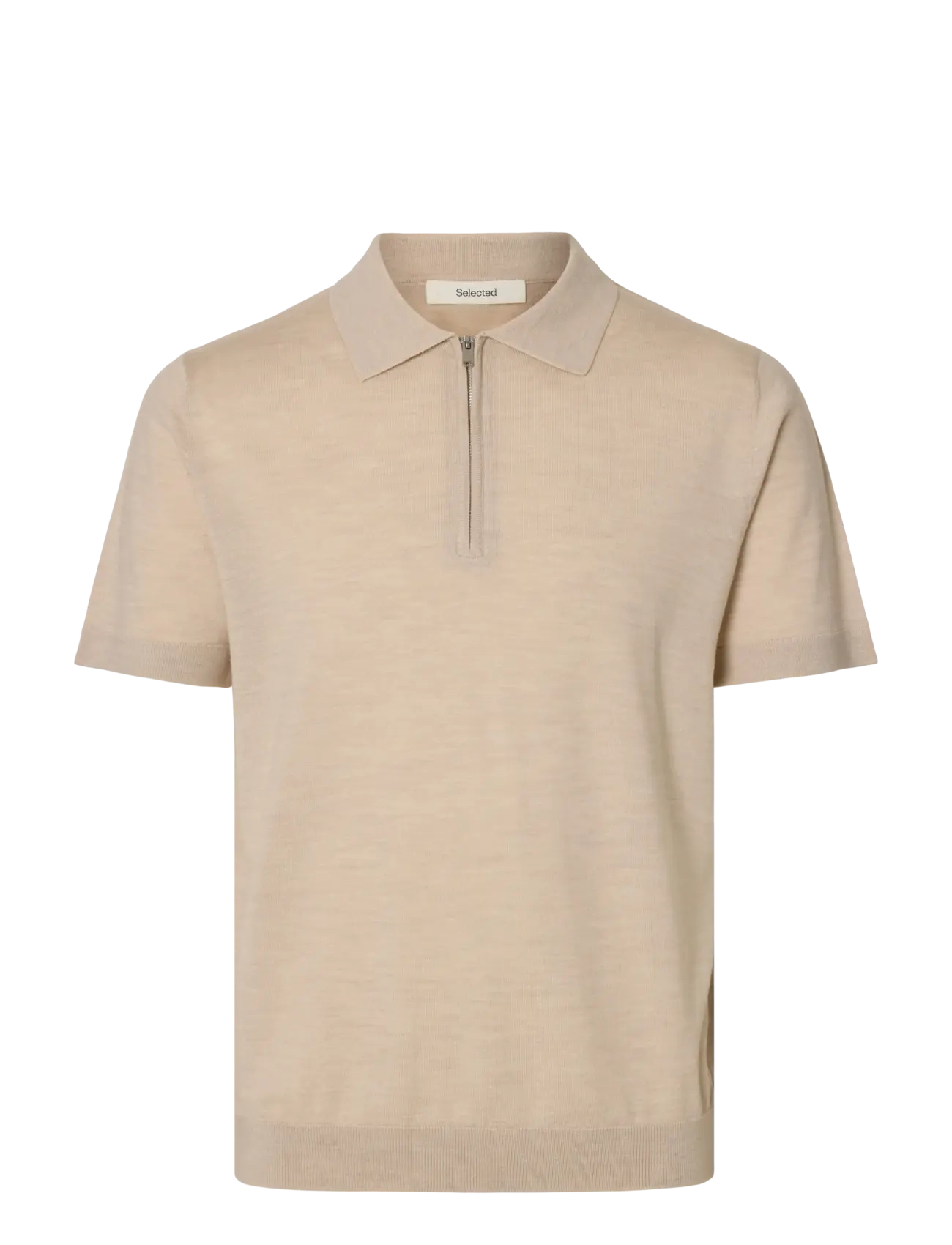 SLHTRAY SS KNIT HALF ZIP POLO NOOS - OATMEAL