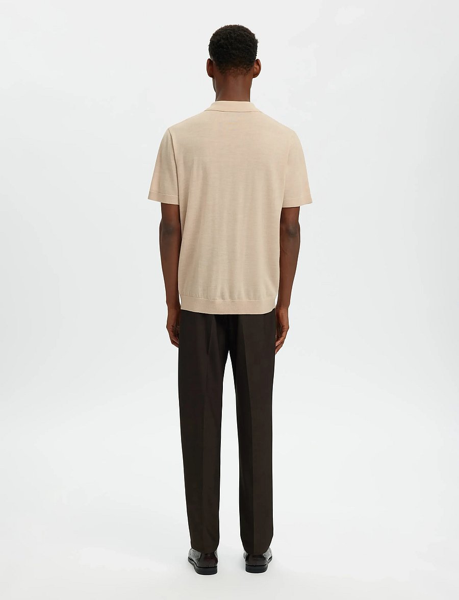 Selected - SLHTRAY SS KNIT HALF ZIP POLO NOOS - knitted polos - oatmeal - 2