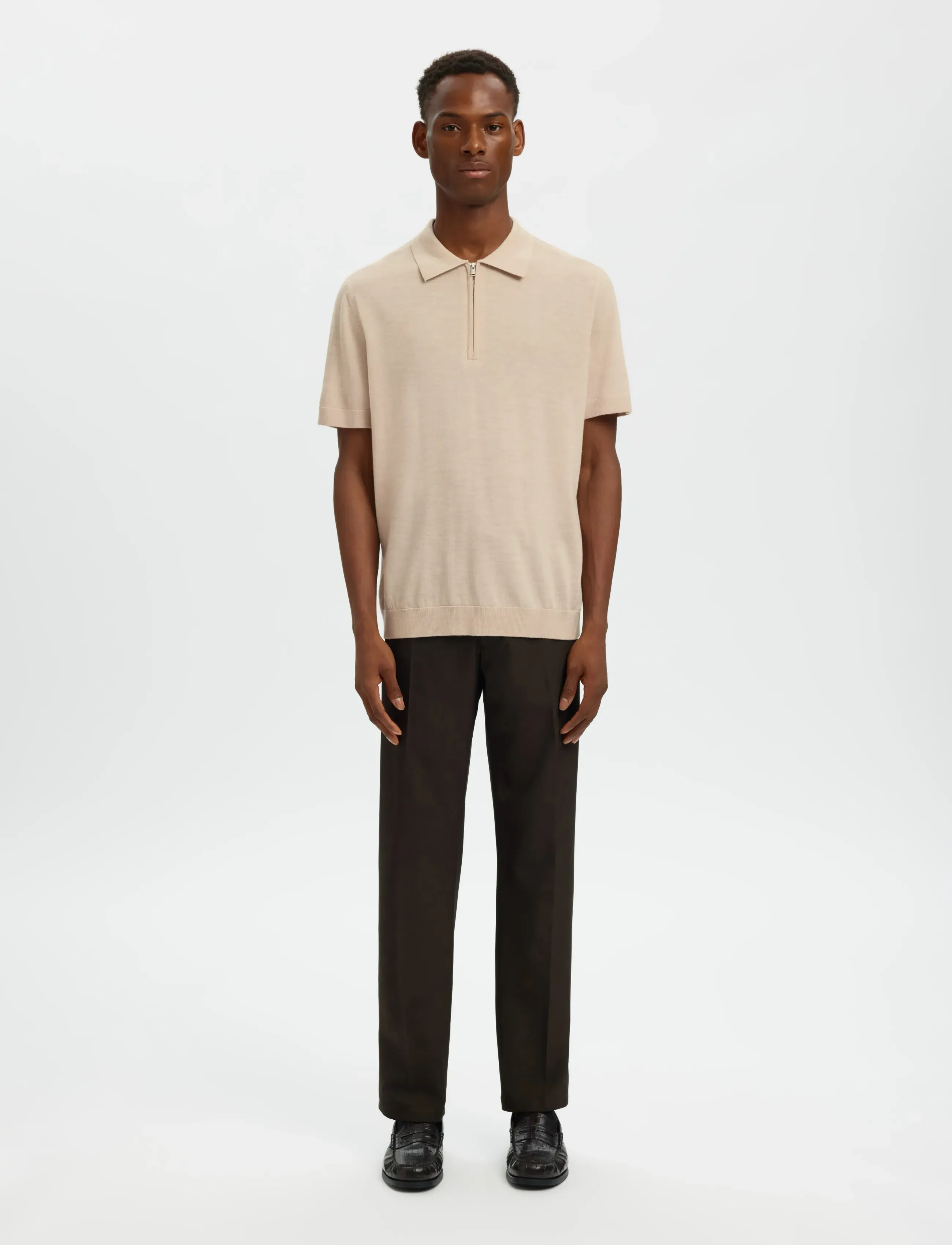 Selected - SLHTRAY SS KNIT HALF ZIP POLO NOOS - polostrik - oatmeal - 3