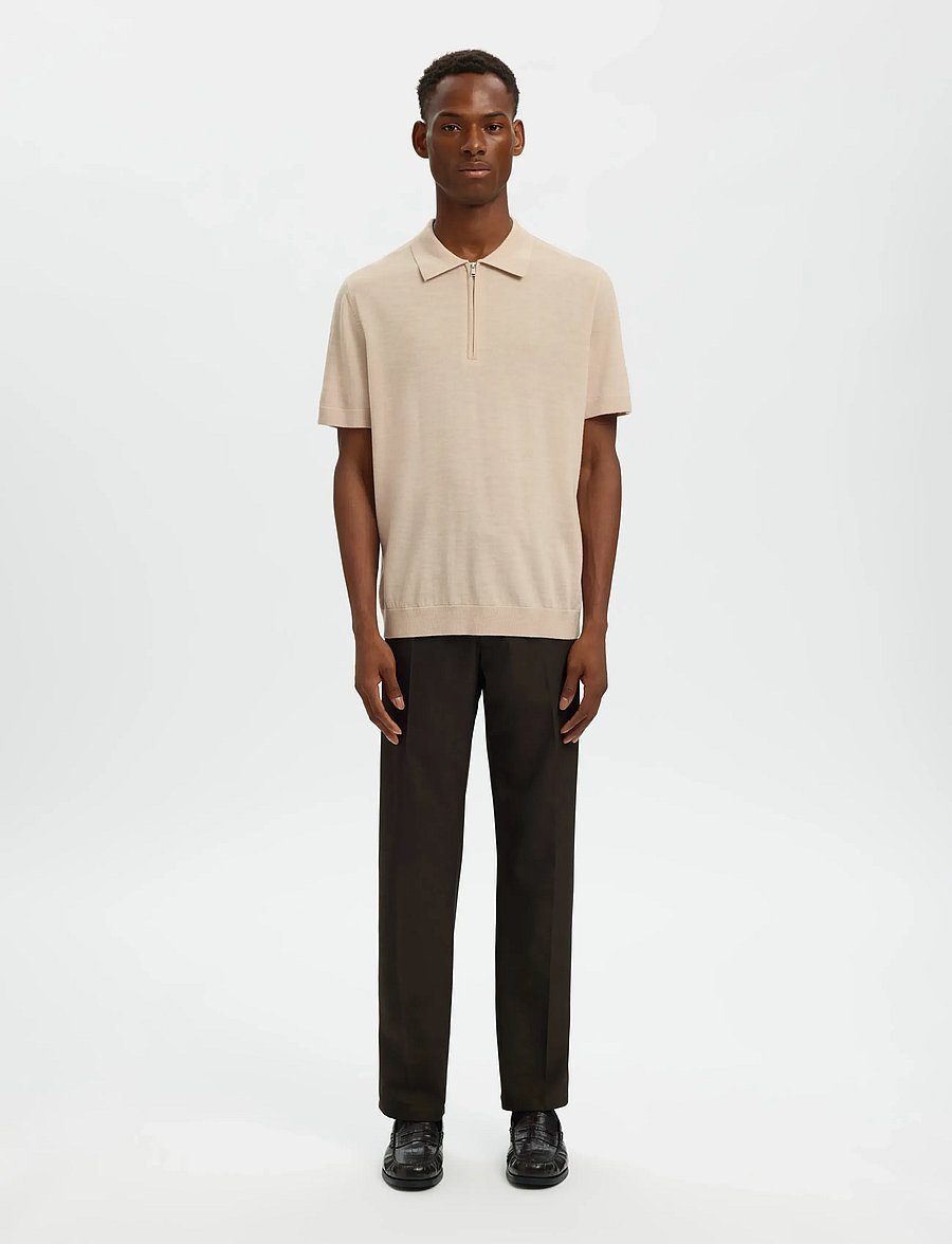 Selected - SLHTRAY SS KNIT HALF ZIP POLO NOOS - knitted polos - oatmeal - 3