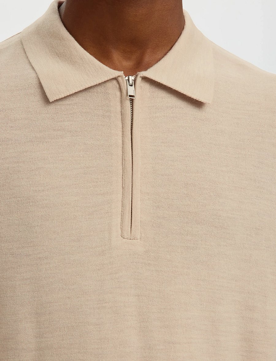 Selected - SLHTRAY SS KNIT HALF ZIP POLO NOOS - knitted polos - oatmeal - 4