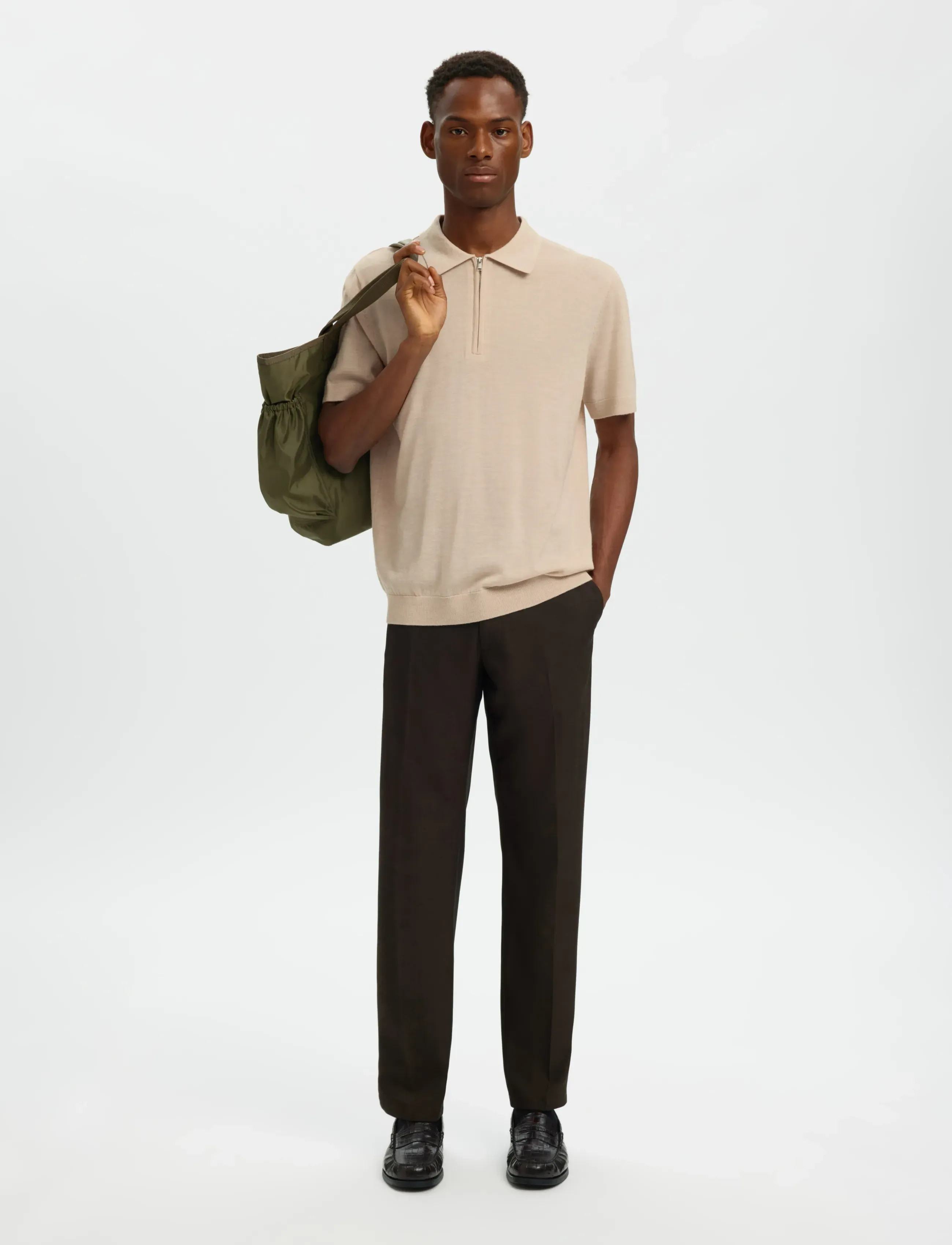 Selected - SLHTRAY SS KNIT HALF ZIP POLO NOOS - polostrik - oatmeal - 5