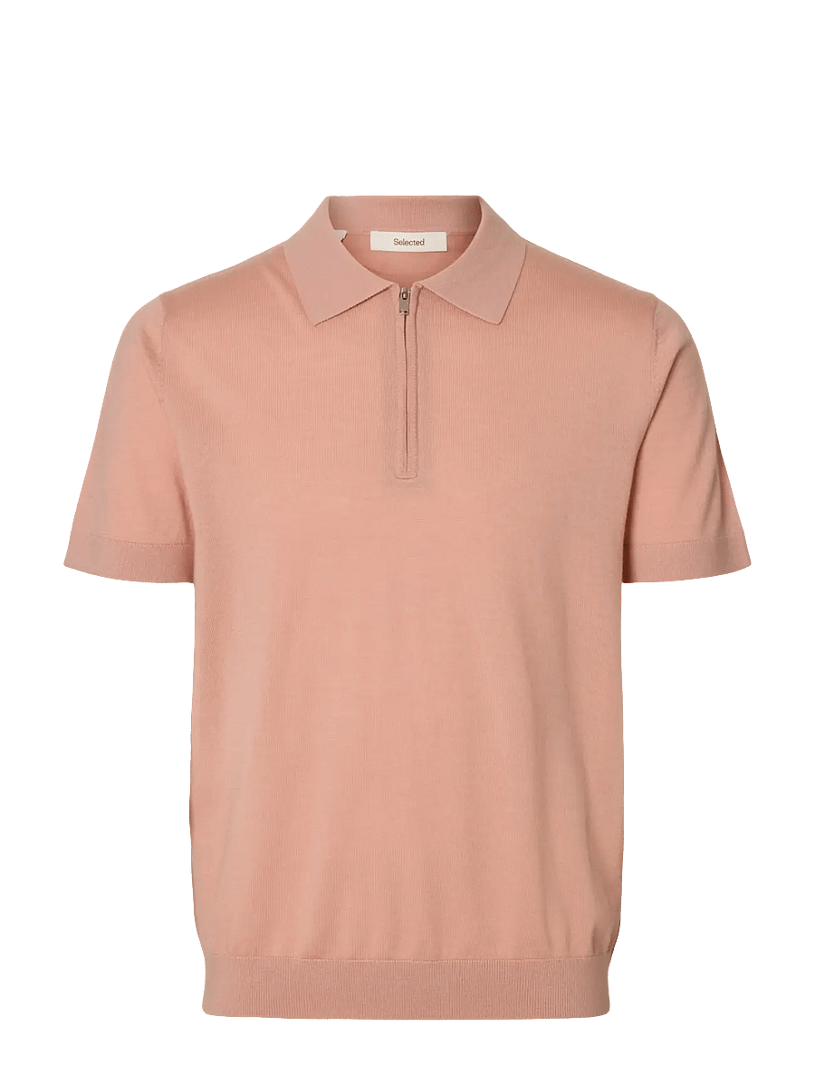 Selected - SLHTRAY SS KNIT HALF ZIP POLO NOOS - knitted polos - rose dawn - 1
