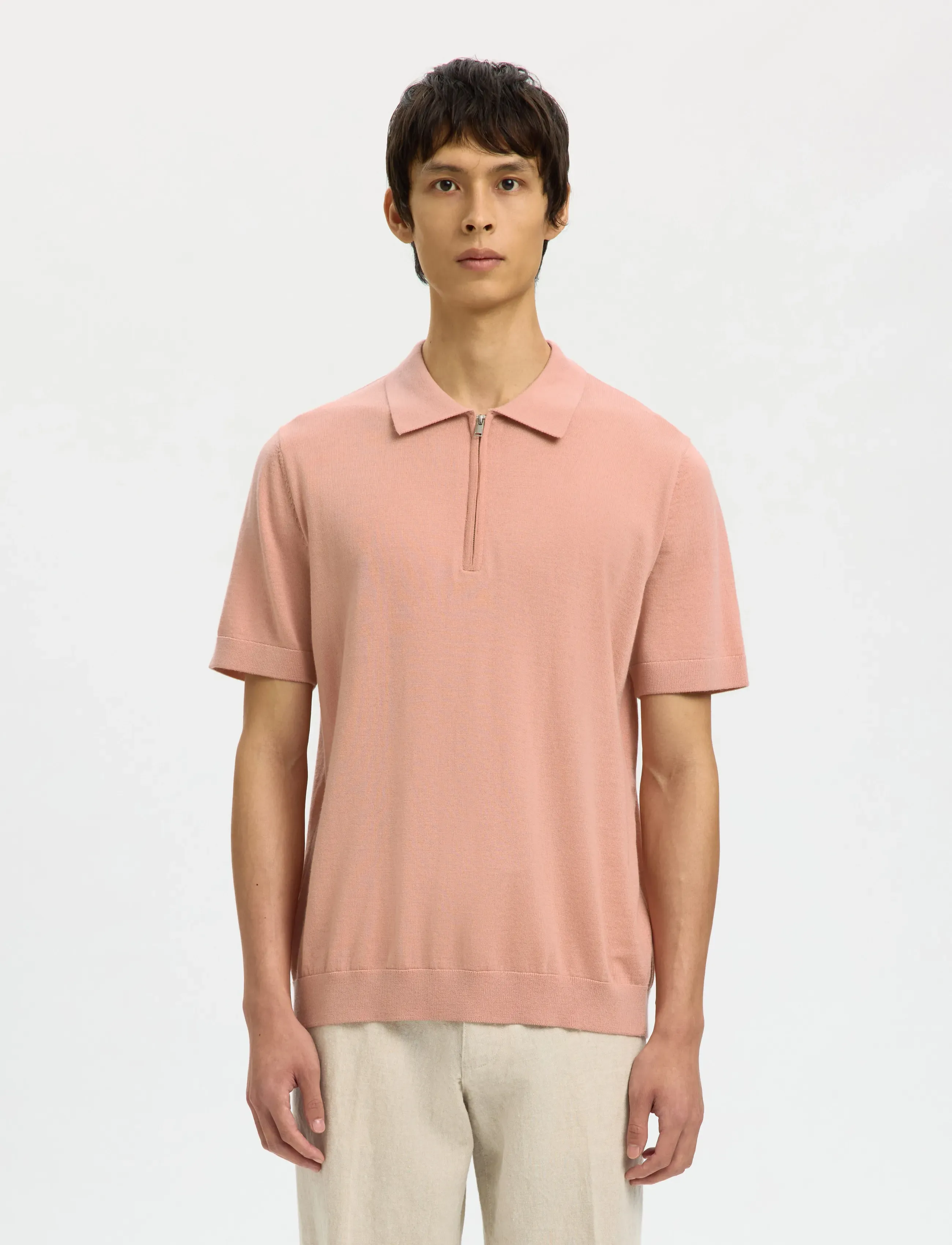 Selected SLHTRAY SS KNIT HALF ZIP POLO NOOS - Kurzärmelige gestrickte Polohemden - ROSE DAWN / pink/rose