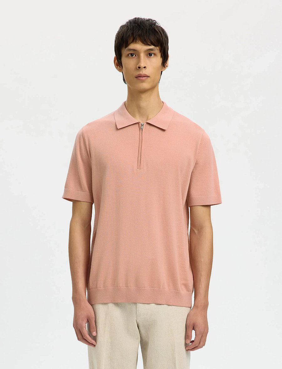 Selected - SLHTRAY SS KNIT HALF ZIP POLO NOOS - knitted polos - rose dawn - 0