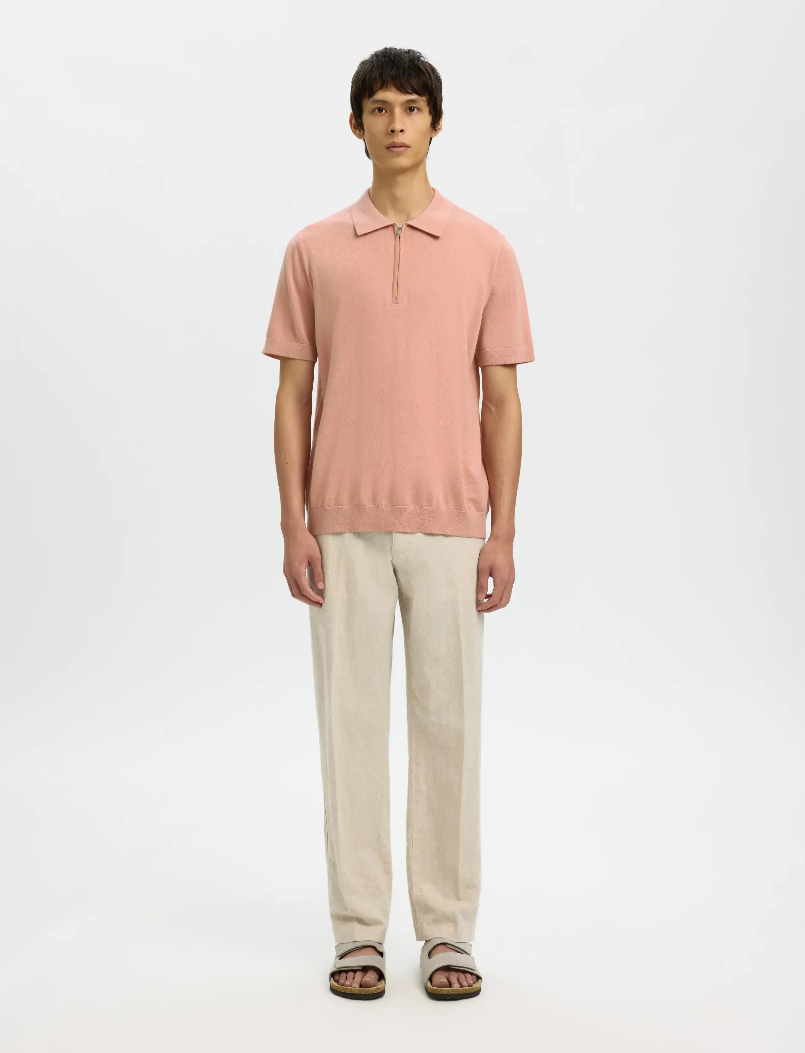 Selected - SLHTRAY SS KNIT HALF ZIP POLO NOOS - polostrik - rose dawn - 3