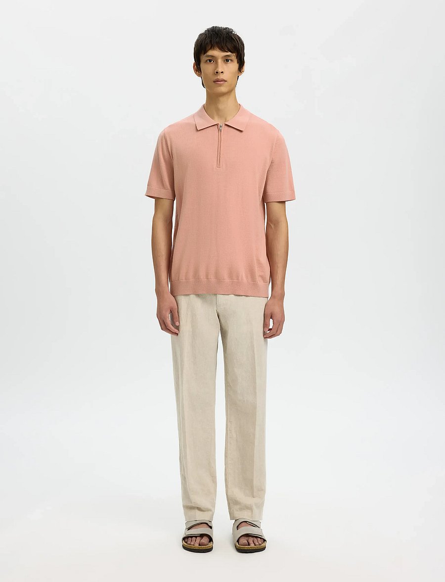 Selected - SLHTRAY SS KNIT HALF ZIP POLO NOOS - knitted polos - rose dawn - 3