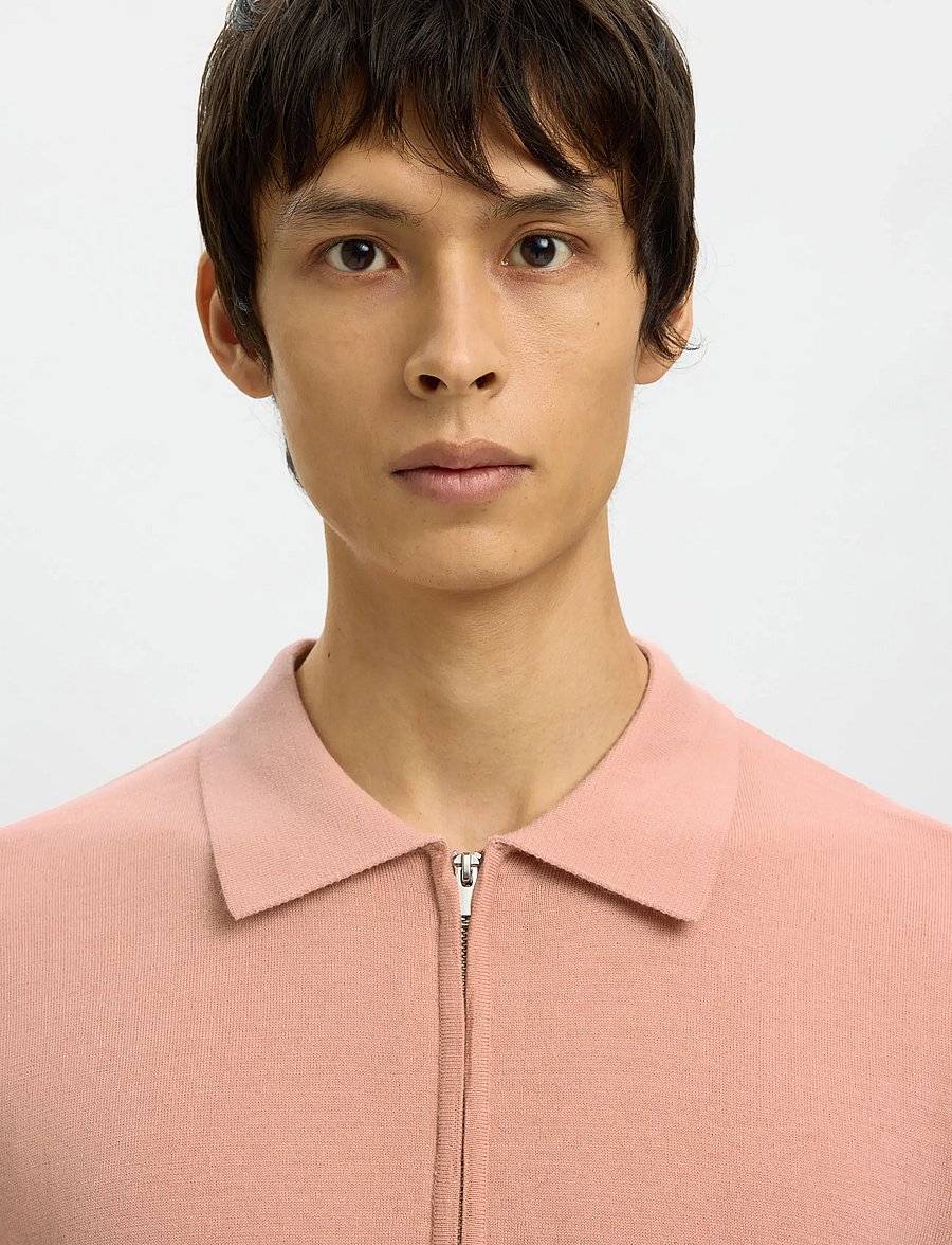 Selected - SLHTRAY SS KNIT HALF ZIP POLO NOOS - knitted polos - rose dawn - 4