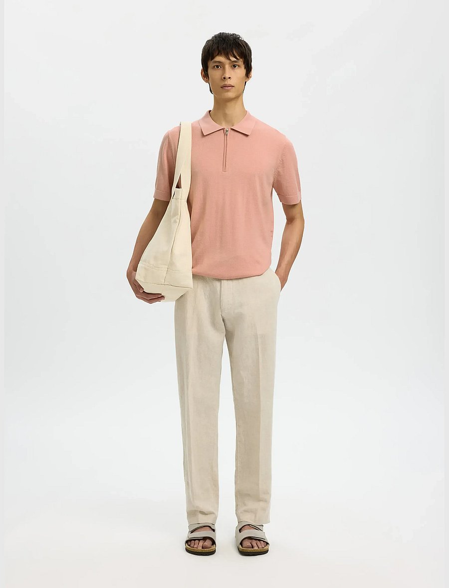 Selected - SLHTRAY SS KNIT HALF ZIP POLO NOOS - knitted polos - rose dawn - 5