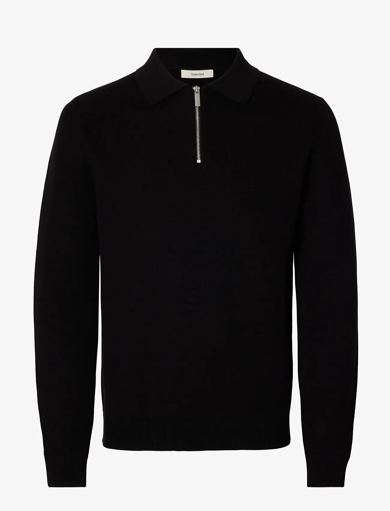 Selected - SLHDANE LS KNIT STRUC HALF ZIP POLO NOOS - kootud polosärgid - black - 1