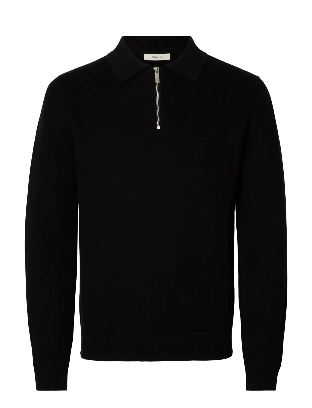 Selected SLHDANE LS KNIT STRUC HALF ZIP POLO NOOS - Strik - BLACK / black