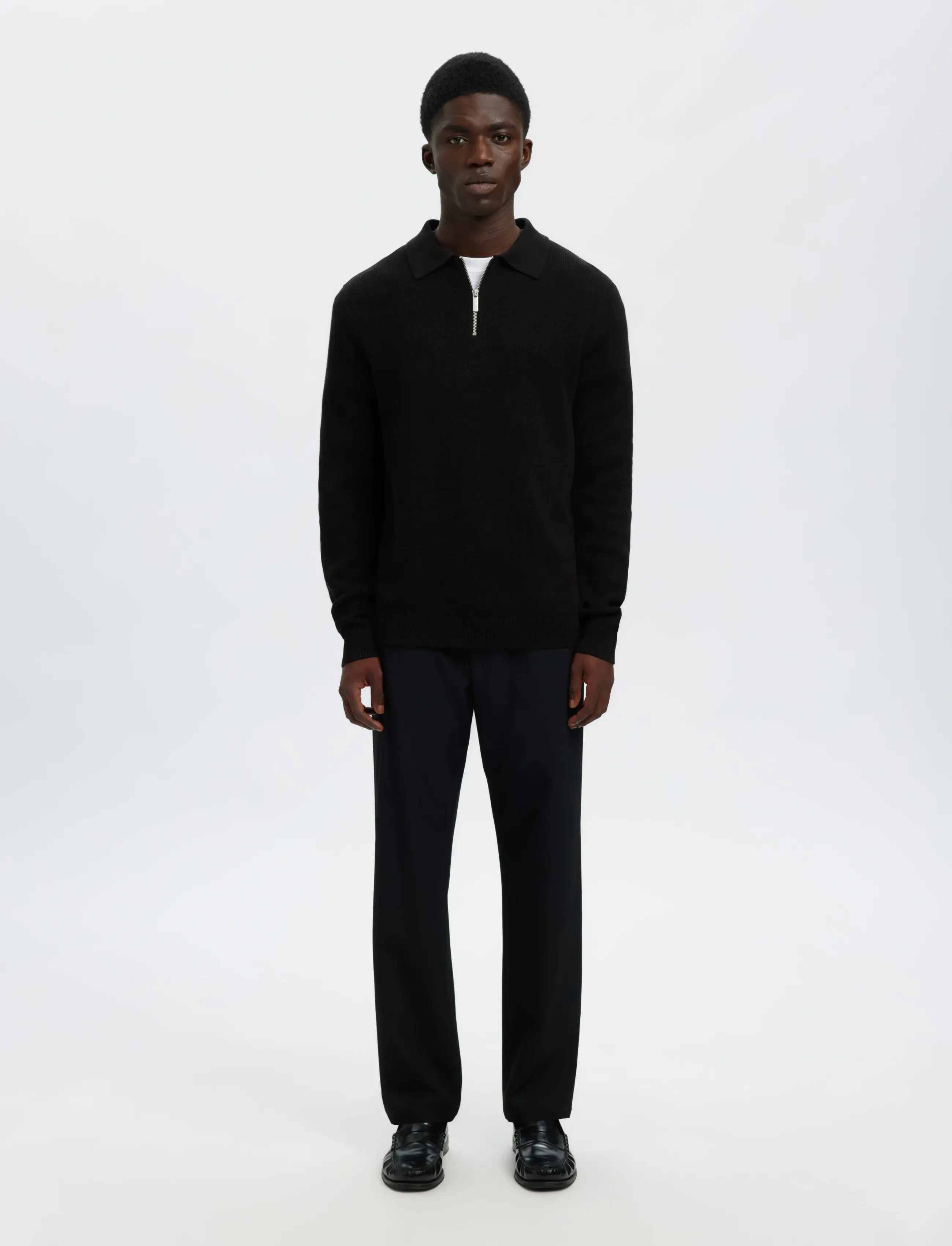 Selected - SLHDANE LS KNIT STRUC HALF ZIP POLO NOOS - long-sleeved knitted polos - black - 3