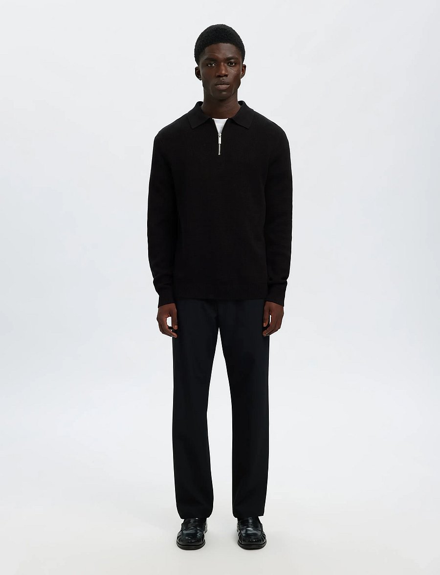 Selected - SLHDANE LS KNIT STRUC HALF ZIP POLO NOOS - långärmade stickade pikétröjor - black - 3