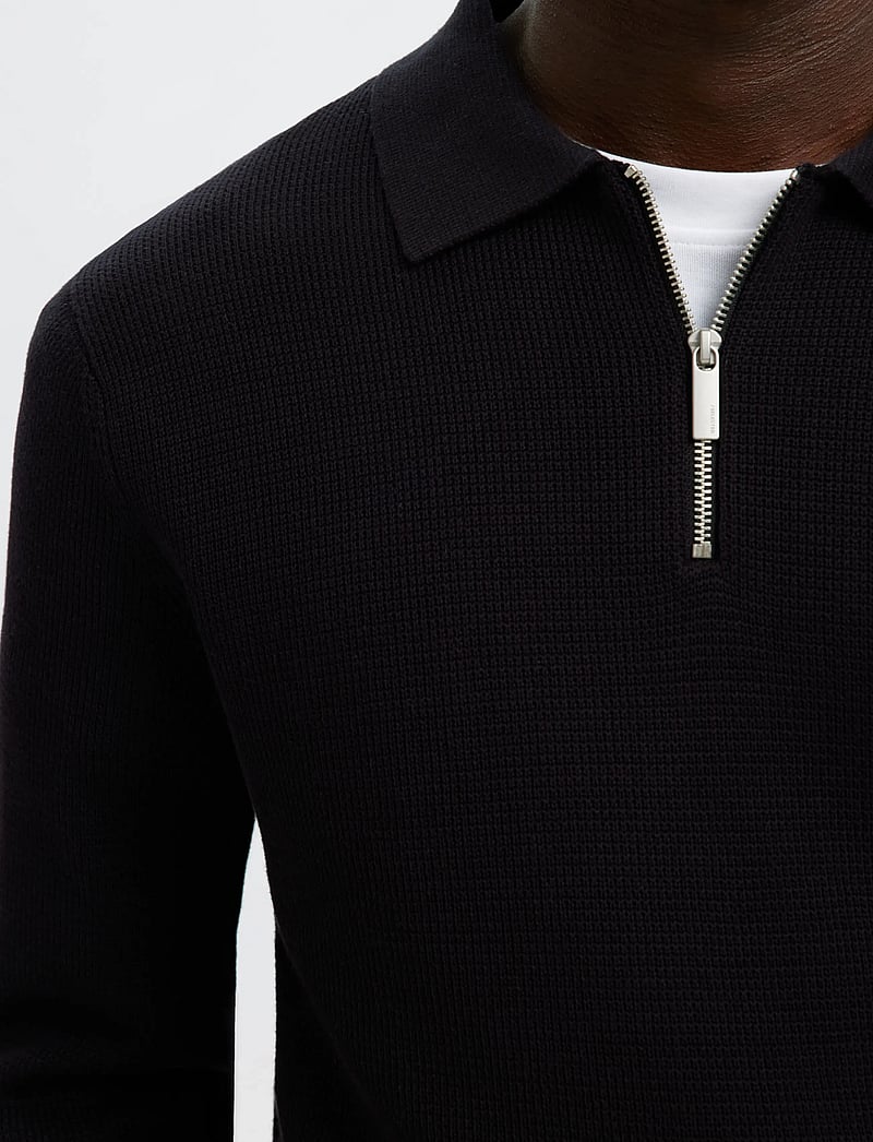 Selected - SLHDANE LS KNIT STRUC HALF ZIP POLO NOOS - kootud polosärgid - black - 4