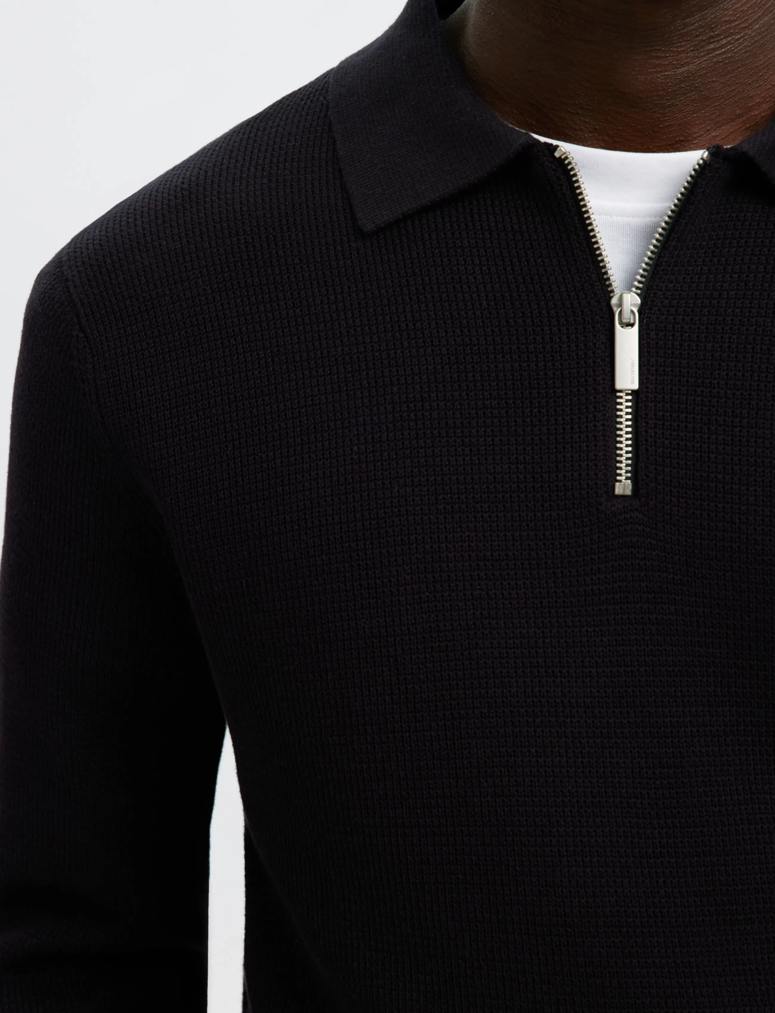 Selected - SLHDANE LS KNIT STRUC HALF ZIP POLO NOOS - long-sleeved knitted polos - black - 4
