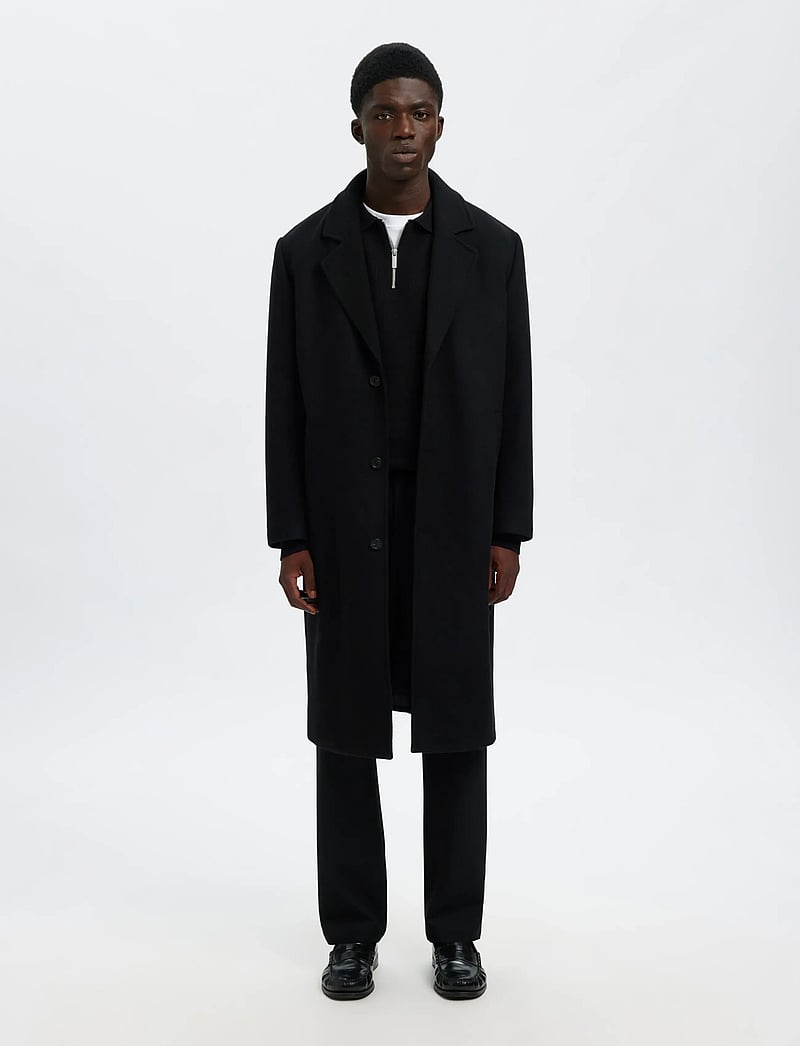 Selected - SLHDANE LS KNIT STRUC HALF ZIP POLO NOOS - kootud polosärgid - black - 5