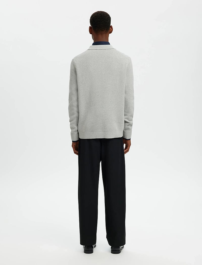 Selected - SLHDANE LS KNIT STRUC HALF ZIP POLO NOOS - kootud polosärgid - light grey melange - 2