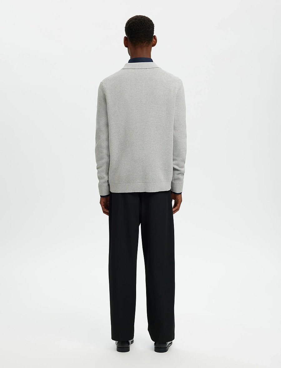 Selected - SLHDANE LS KNIT STRUC HALF ZIP POLO NOOS - dzianinowe koszulki polo z długim rękawem - light grey melange - 2