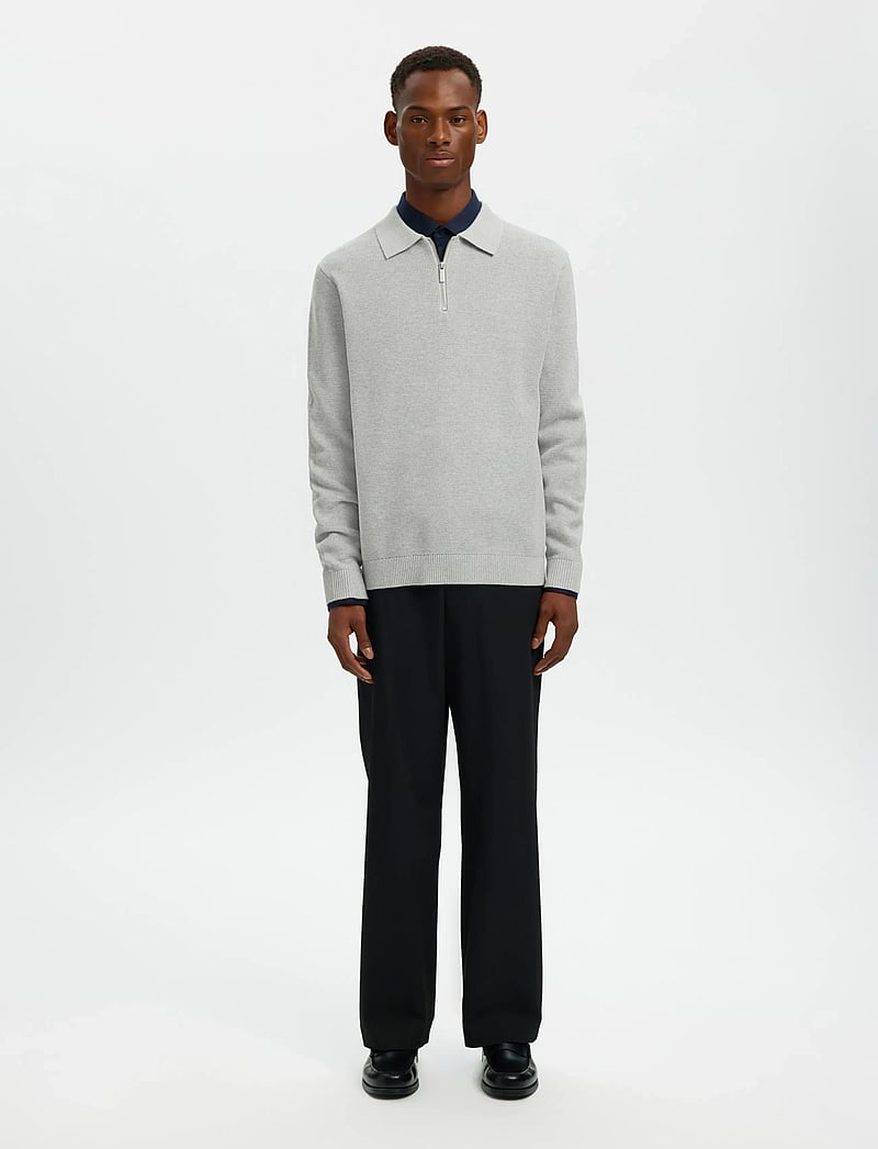 Selected - SLHDANE LS KNIT STRUC HALF ZIP POLO NOOS - kootud polosärgid - light grey melange - 3