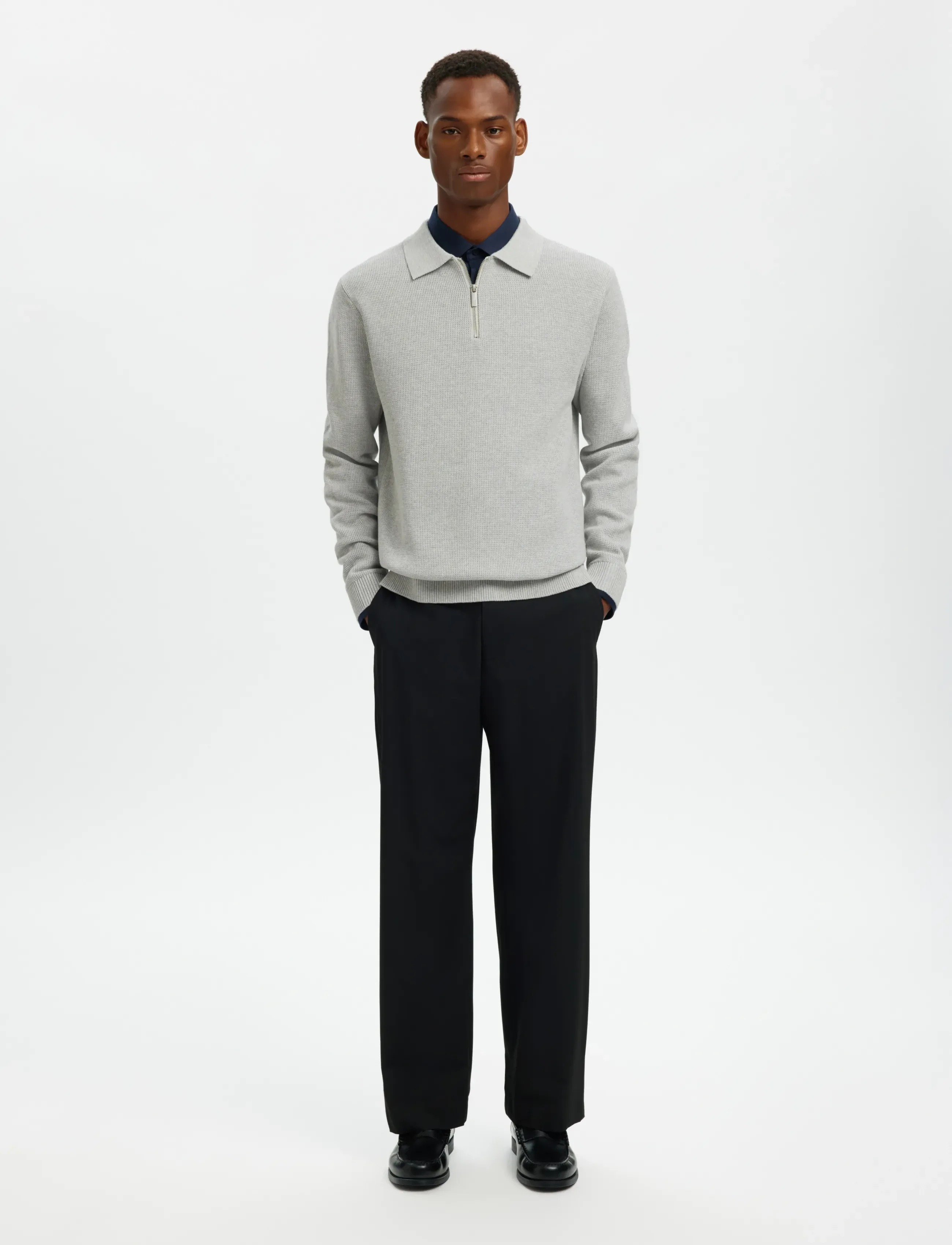 Slhdane Ls Knit Struc Half Zip Polo Noos 5