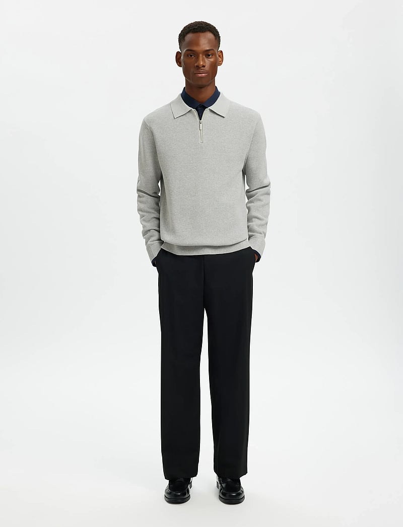 Selected - SLHDANE LS KNIT STRUC HALF ZIP POLO NOOS - kootud polosärgid - light grey melange - 5
