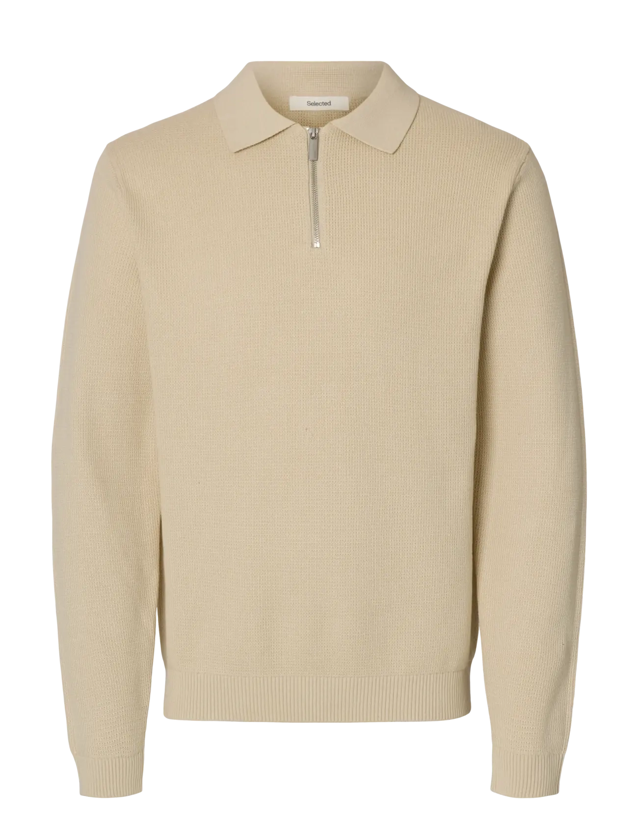 Selected SLHDANE LS KNIT STRUC HALF ZIP POLO NOOS - Selected - OATMEAL / beige