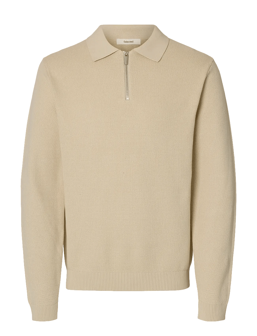 Selected - SLHDANE LS KNIT STRUC HALF ZIP POLO NOOS - poloer i strik med lange ærmer - oatmeal - 1