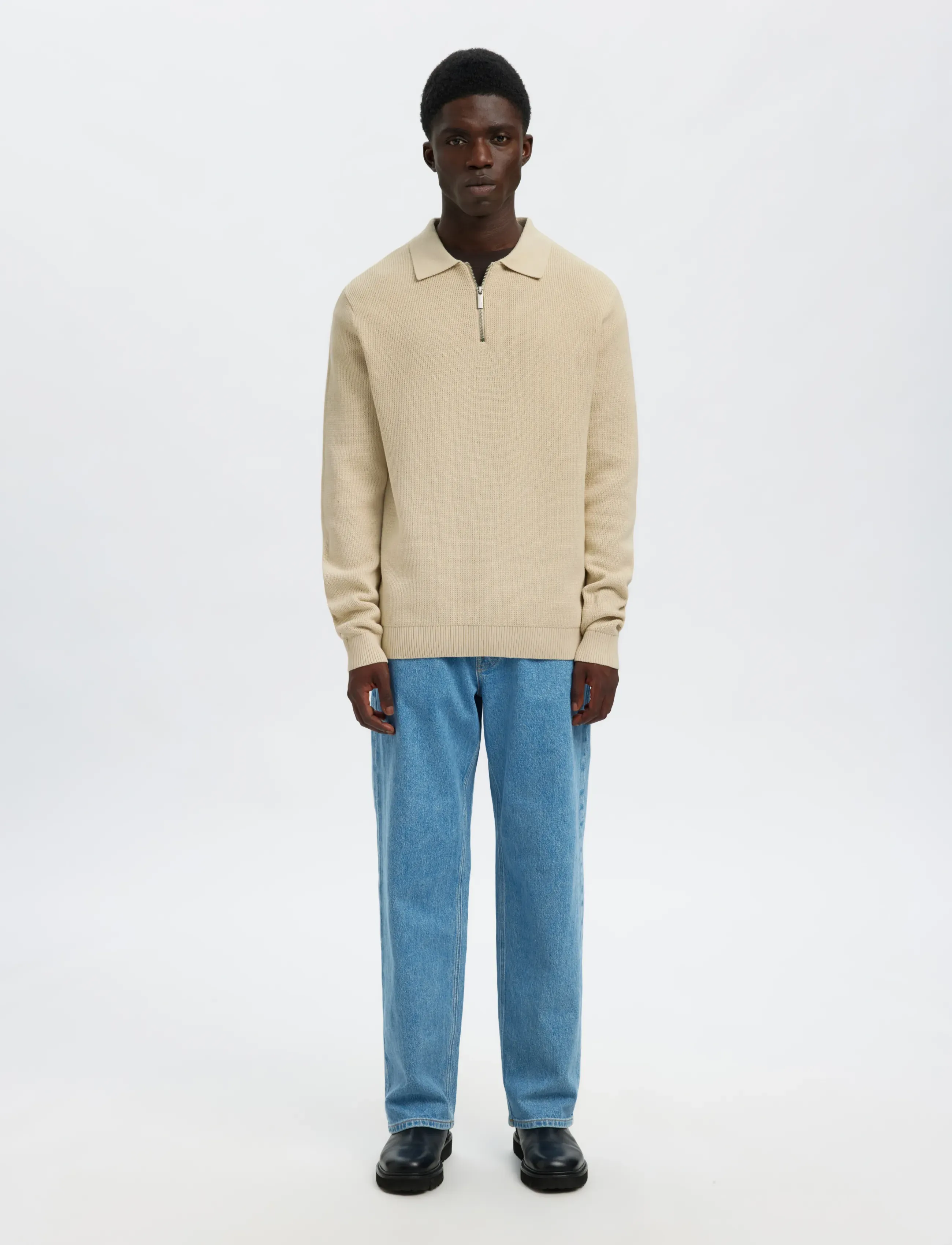 Slhdane Ls Knit Struc Half Zip Polo Noos 3