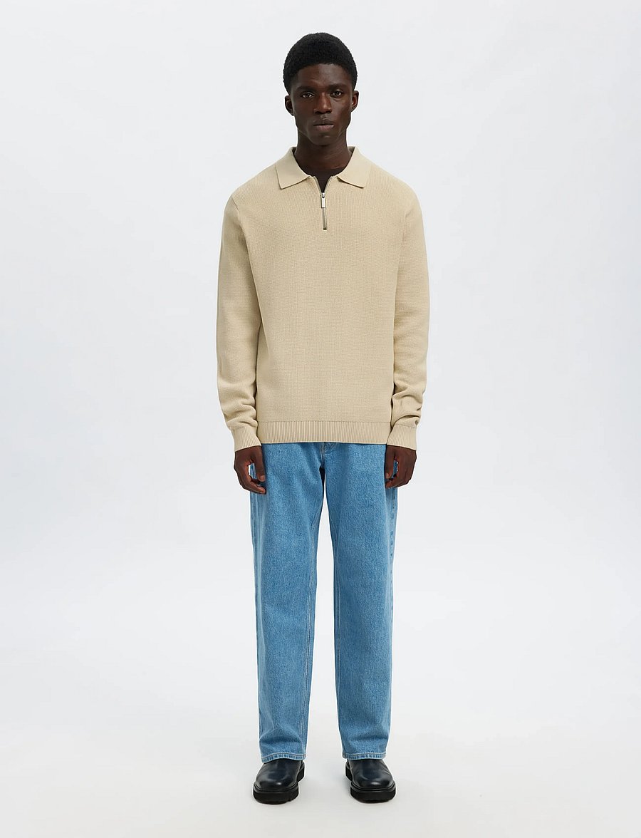 Selected - SLHDANE LS KNIT STRUC HALF ZIP POLO NOOS - poloer i strik med lange ærmer - oatmeal - 3