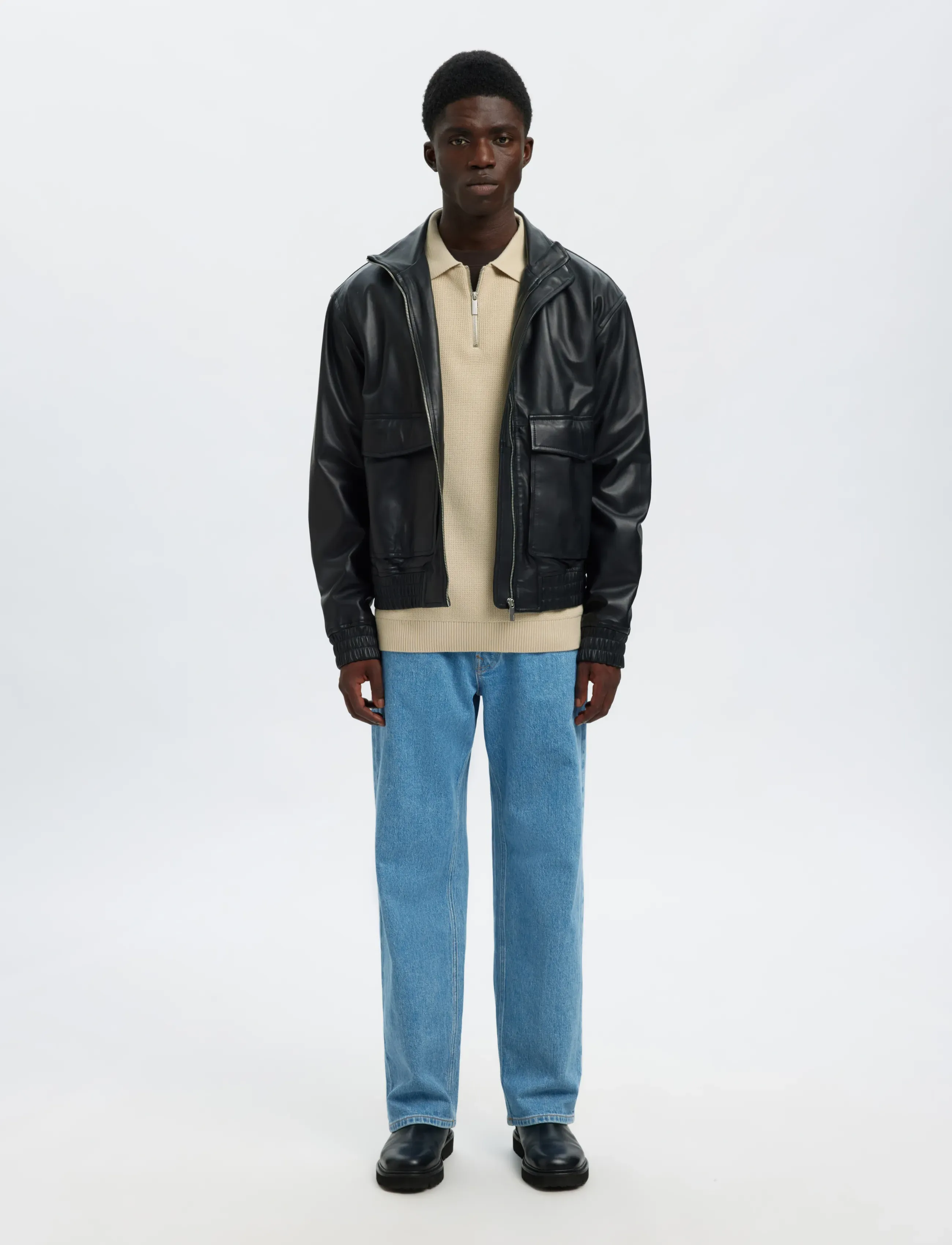Slhdane Ls Knit Struc Half Zip Polo Noos 5